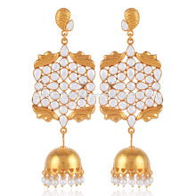 Cubic Zirconia, Pearl and Gold Plated Jhumka Earring